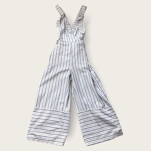 Free People Striped Tie Waist Overall Jumpsuit Ivory Tan Blue Wide Leg Size XS